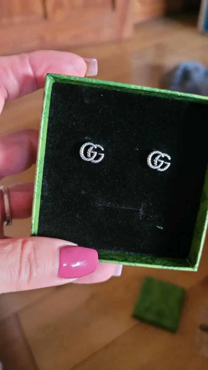 Gucci Twisted Rope Double GG Silver Stud Earrings - Image 1