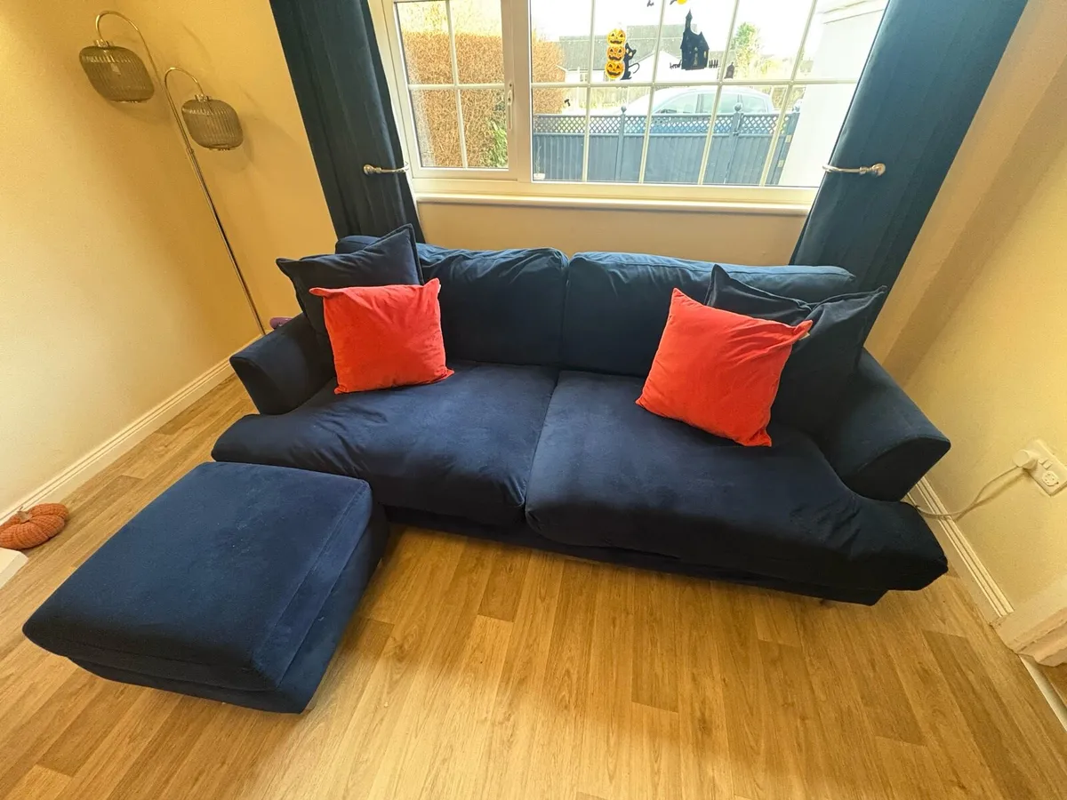 4 seater sofa, cuddler chair and storage puff - Image 1