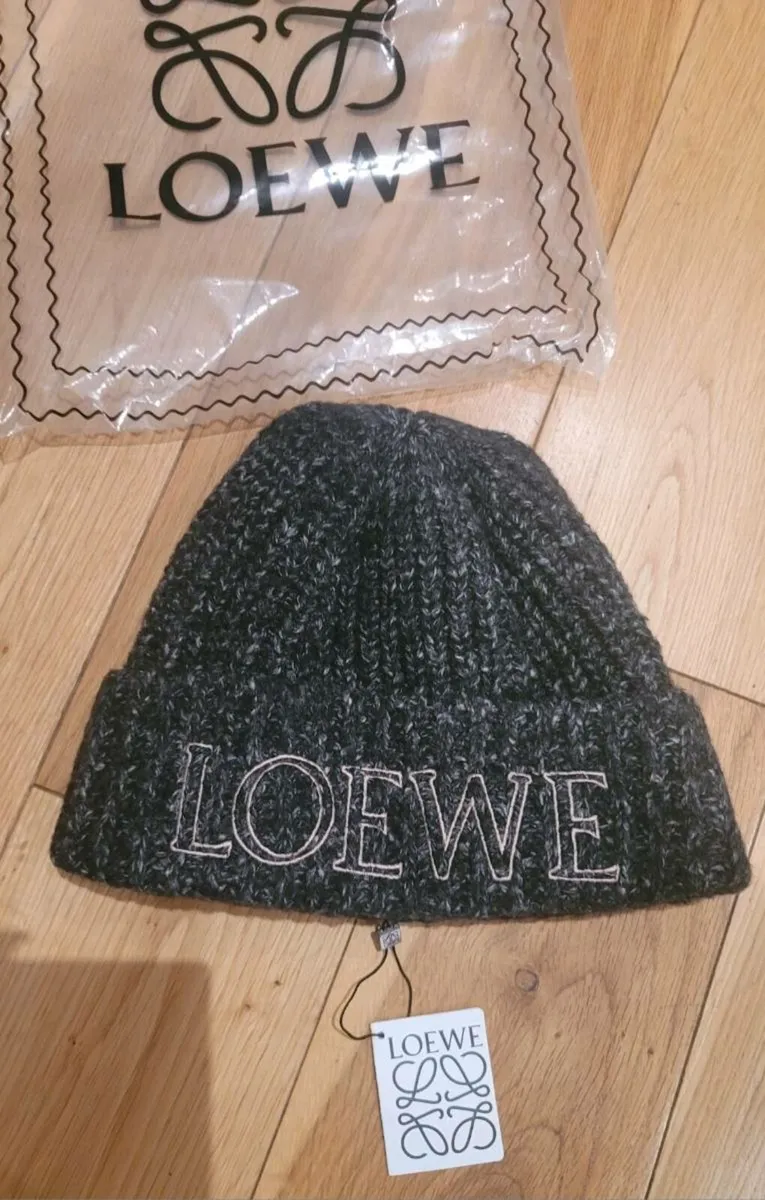 Loewe Ribbed Speckled Dark Grey Wool Beanie Hat - Image 2