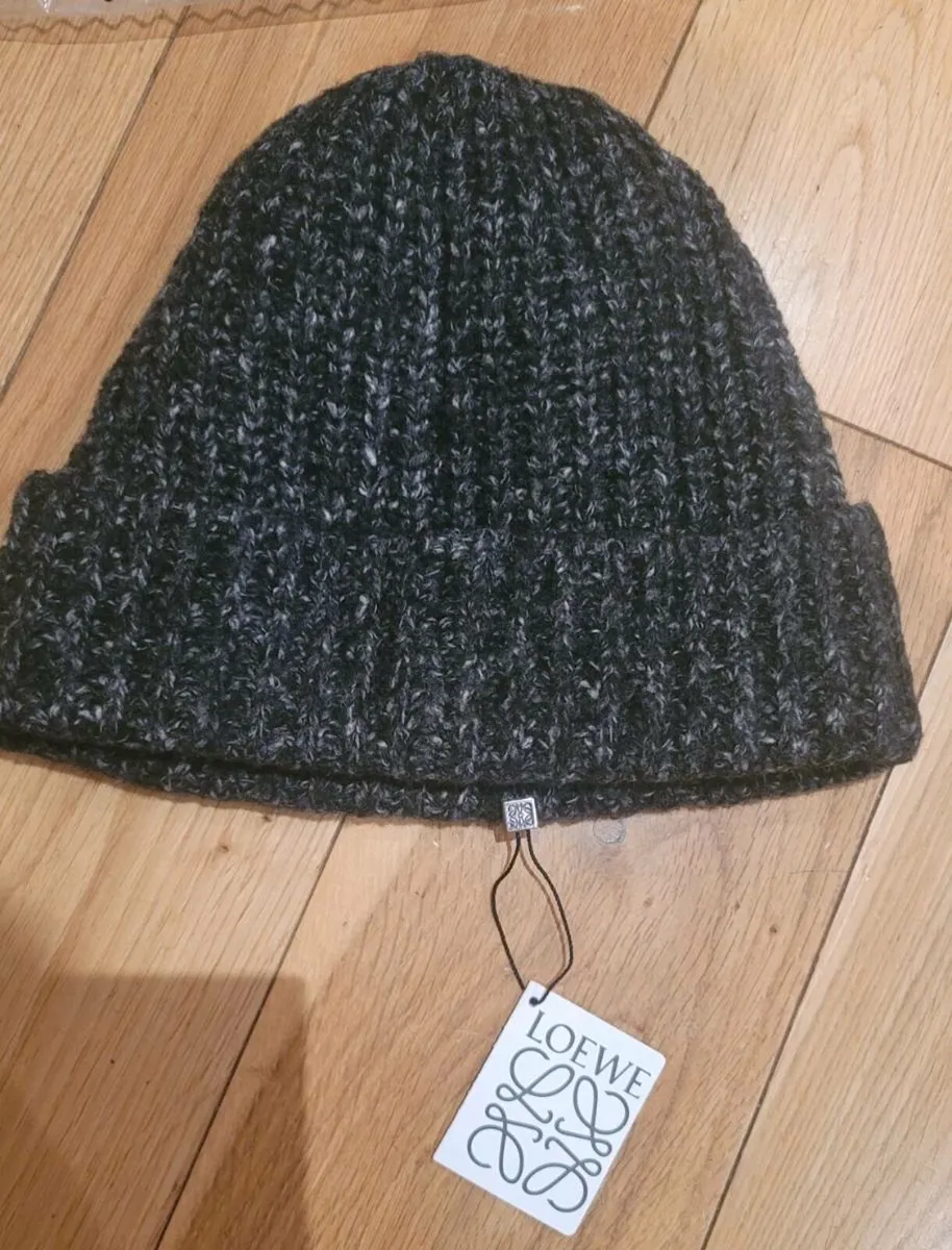 Loewe Ribbed Speckled Dark Grey Wool Beanie Hat - Image 3