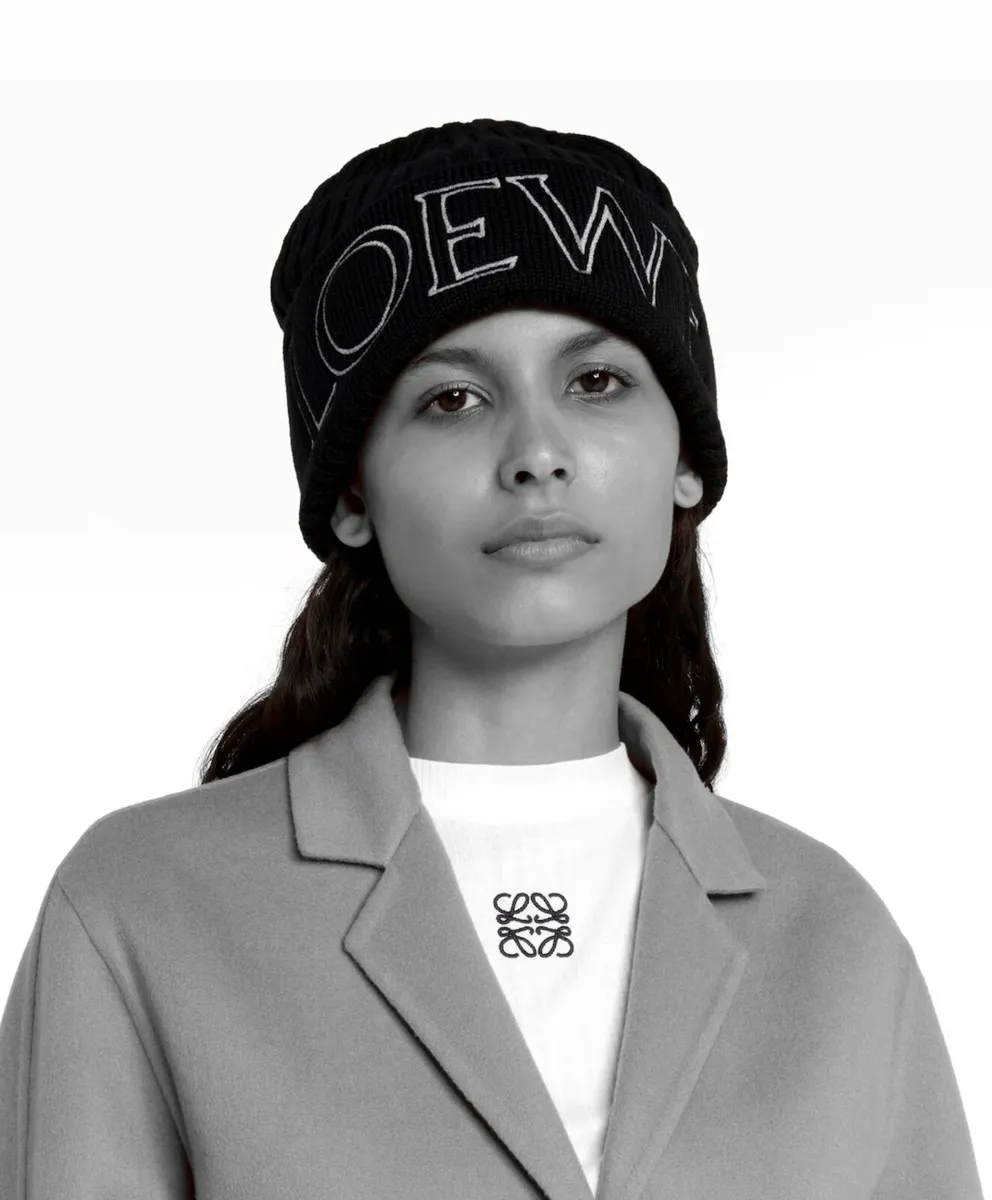 Loewe Ribbed Speckled Dark Grey Wool Beanie Hat - Image 4
