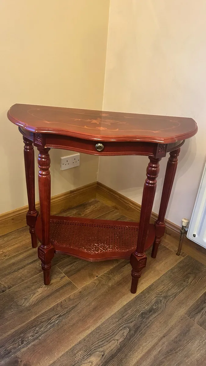 Mahogany half moon hall table with drawer - Image 1