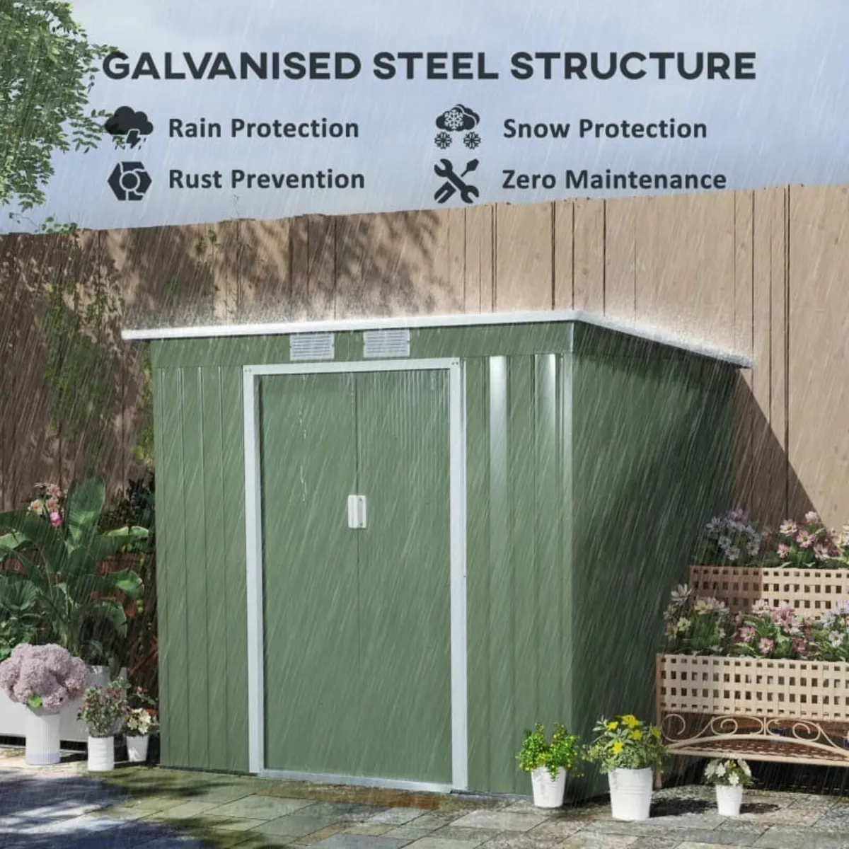 Garden Storage Shed w/ window Double Door Green

F - Image 3