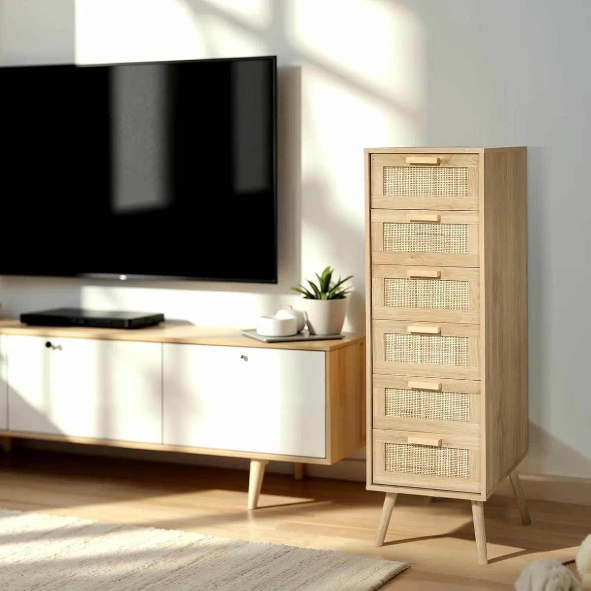 Chest of Drawers Bedroom, Tall Bedside Cabinet - Image 2