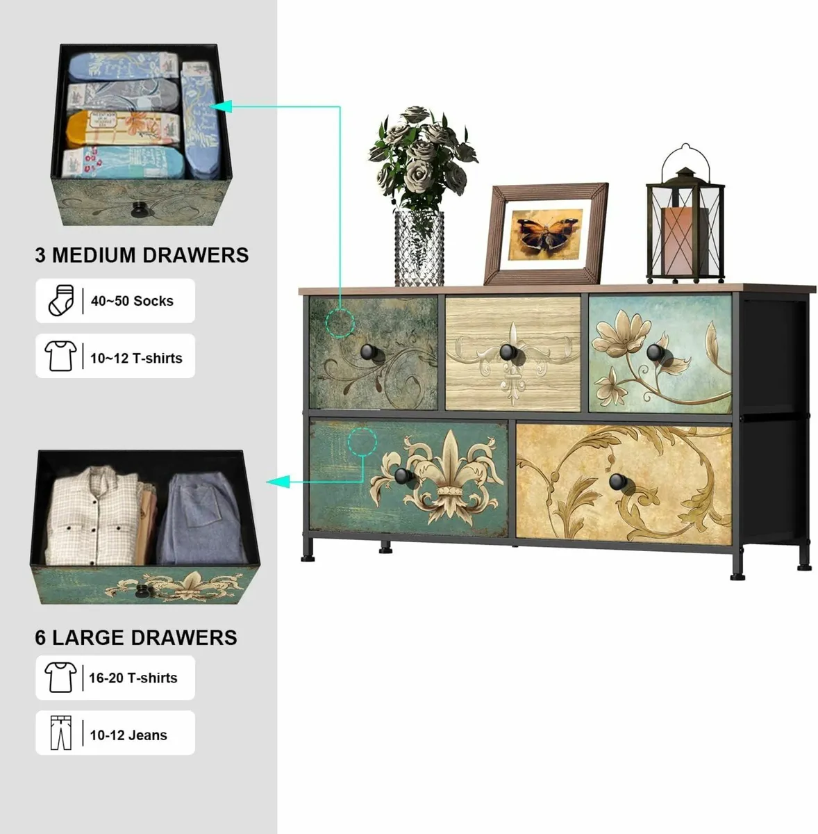5 Drawers Wide Dresser Bedroom TV Stand Storage - Image 3
