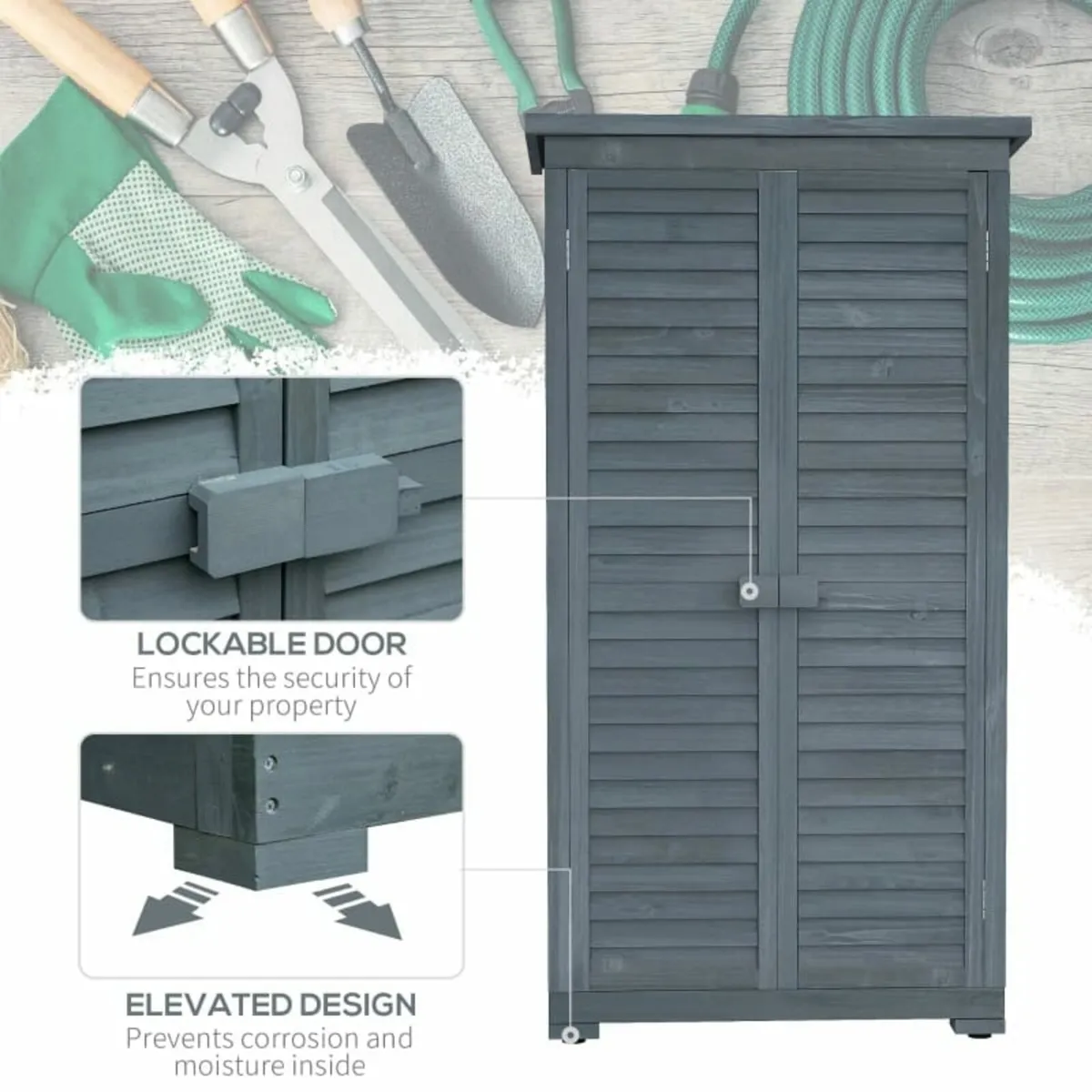 39.5 x 79cm Fir Wood Garden Shed - Grey

Features: - Image 2