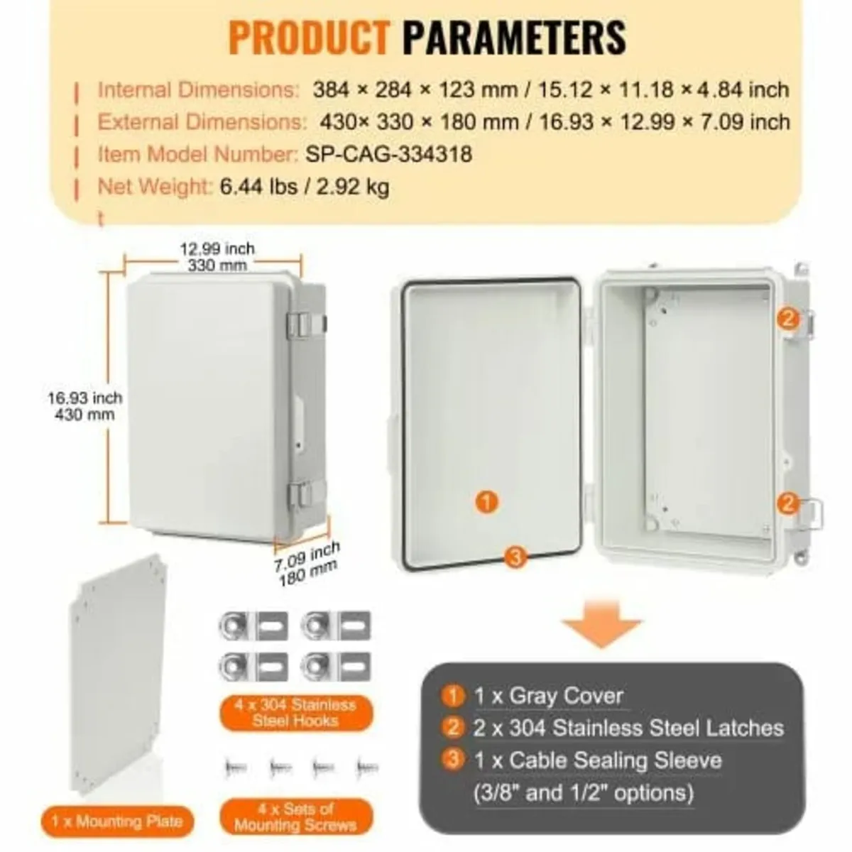 Outdoor Electrical Junction Box, 430 x 330 x 180 m - Image 3