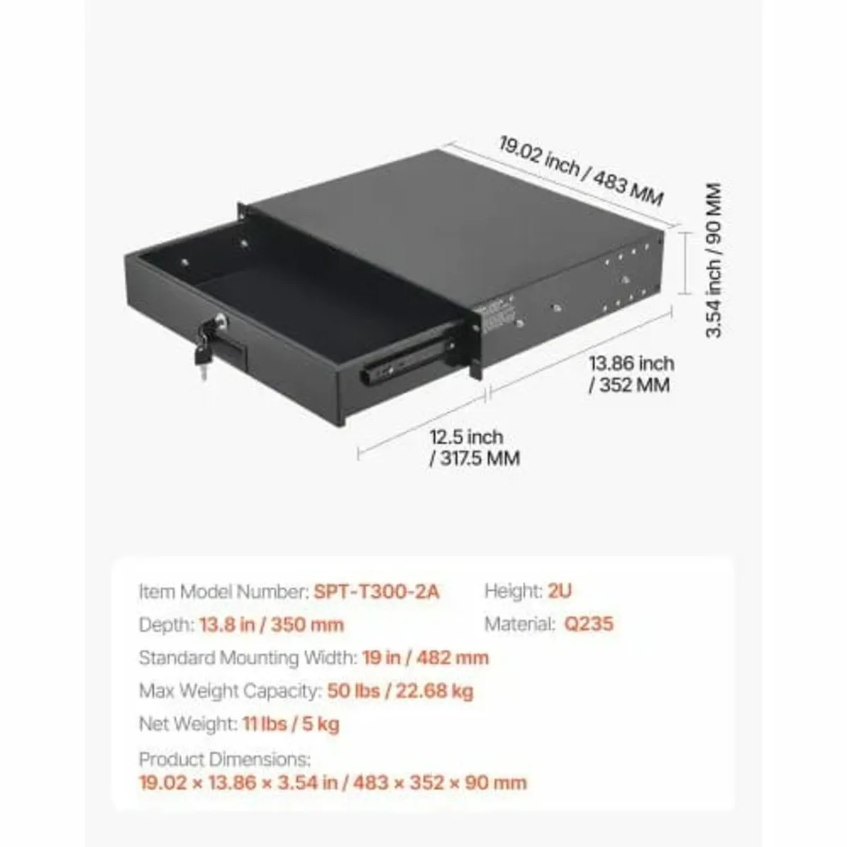 2U Rack Mount Drawer, 22.68 kg Max Load-Bearing, L - Image 3