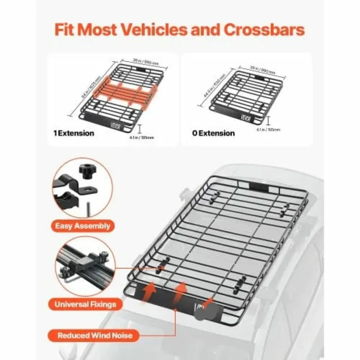 Roof Rack Basket, 64 x 39 x 4.1 in, Universal Roof - Image 3