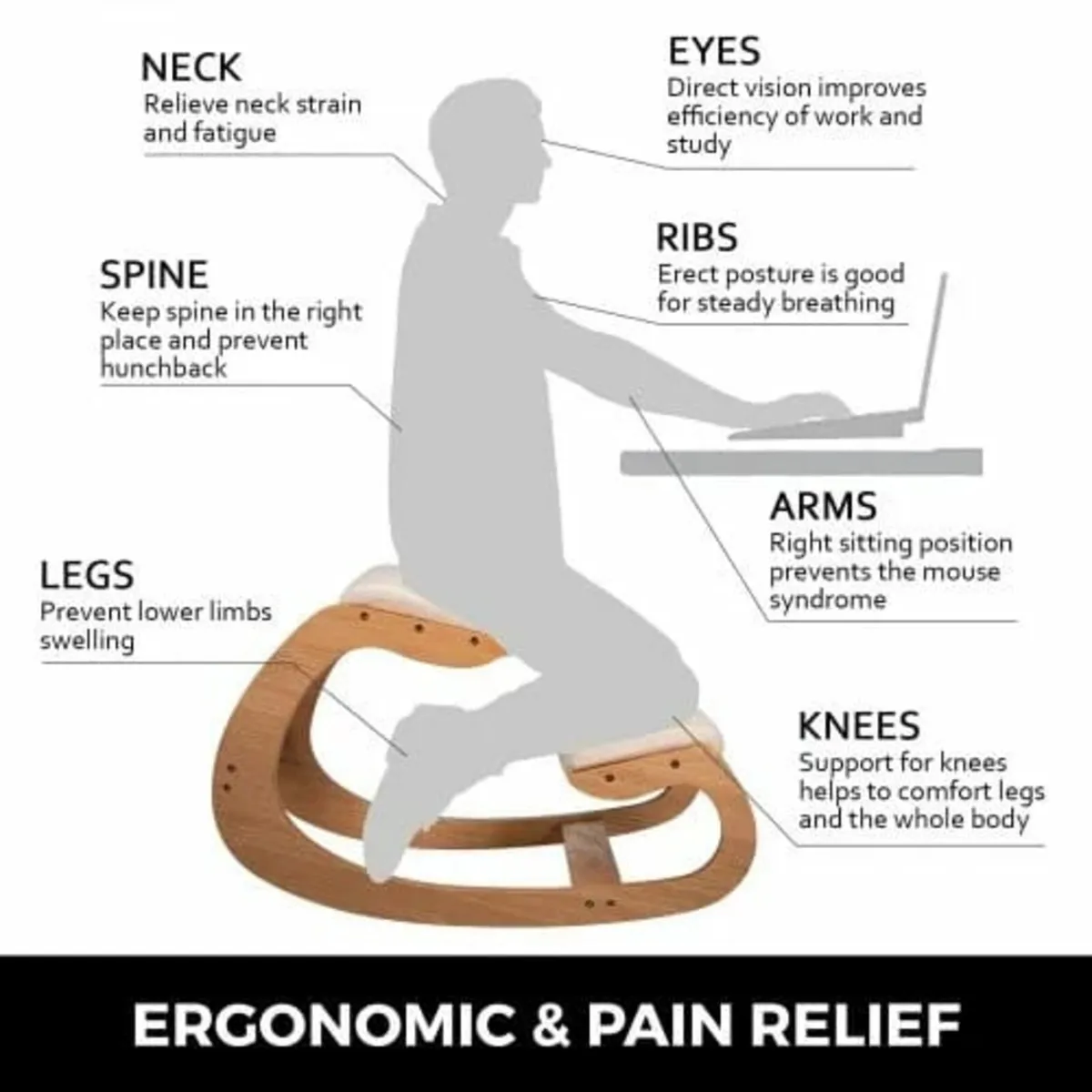Ergonomic Kneeling Chair 99.8 kg Load Capacity Kne - Image 2