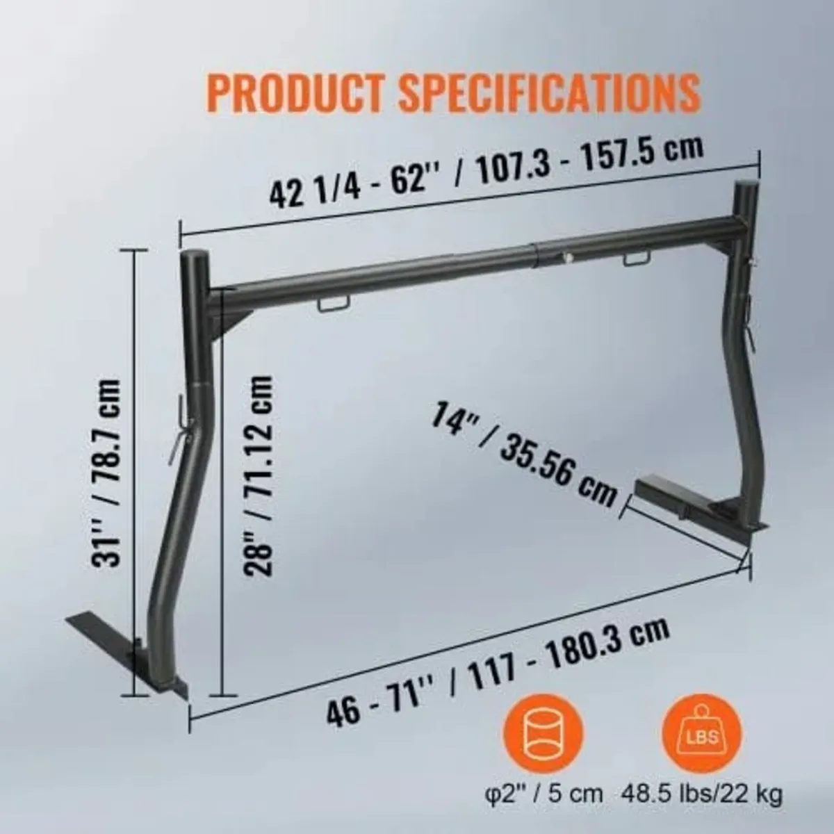Truck Rack, 46-71inch Extendable Truck Ladder Rack - Image 2
