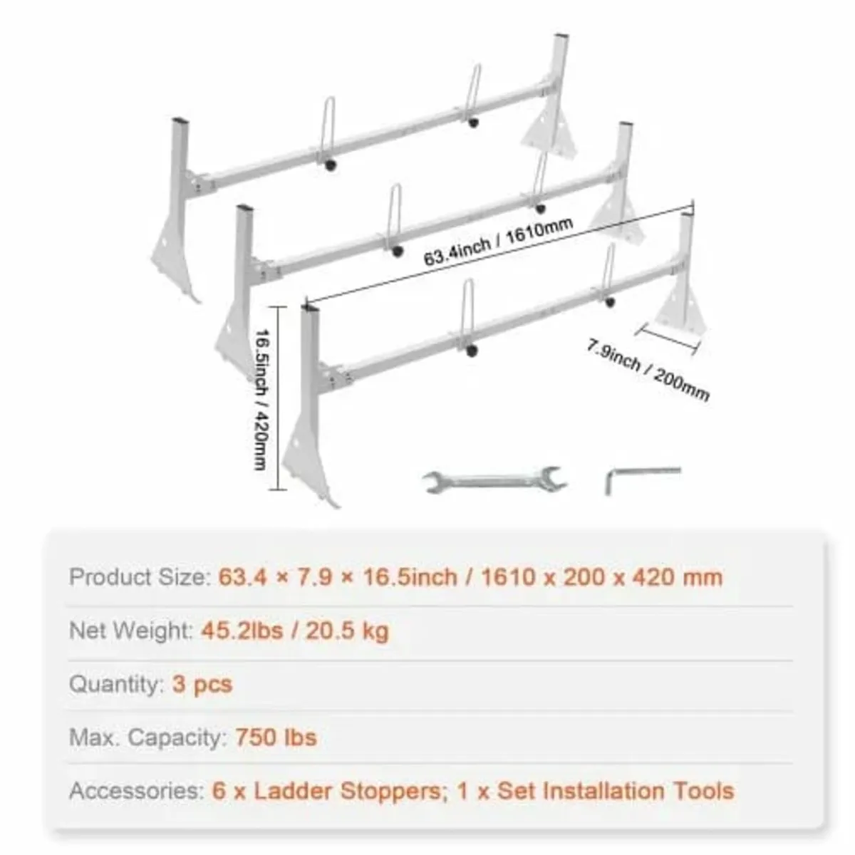 Ladder Rack, 3 Bar Alloy Steel Ladder Racks with L - Image 2