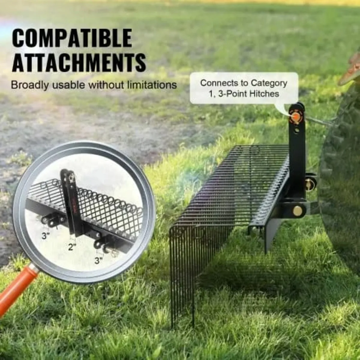 Tow Behind Landscape Rake, 60" Tow Dethatcher with - Image 2