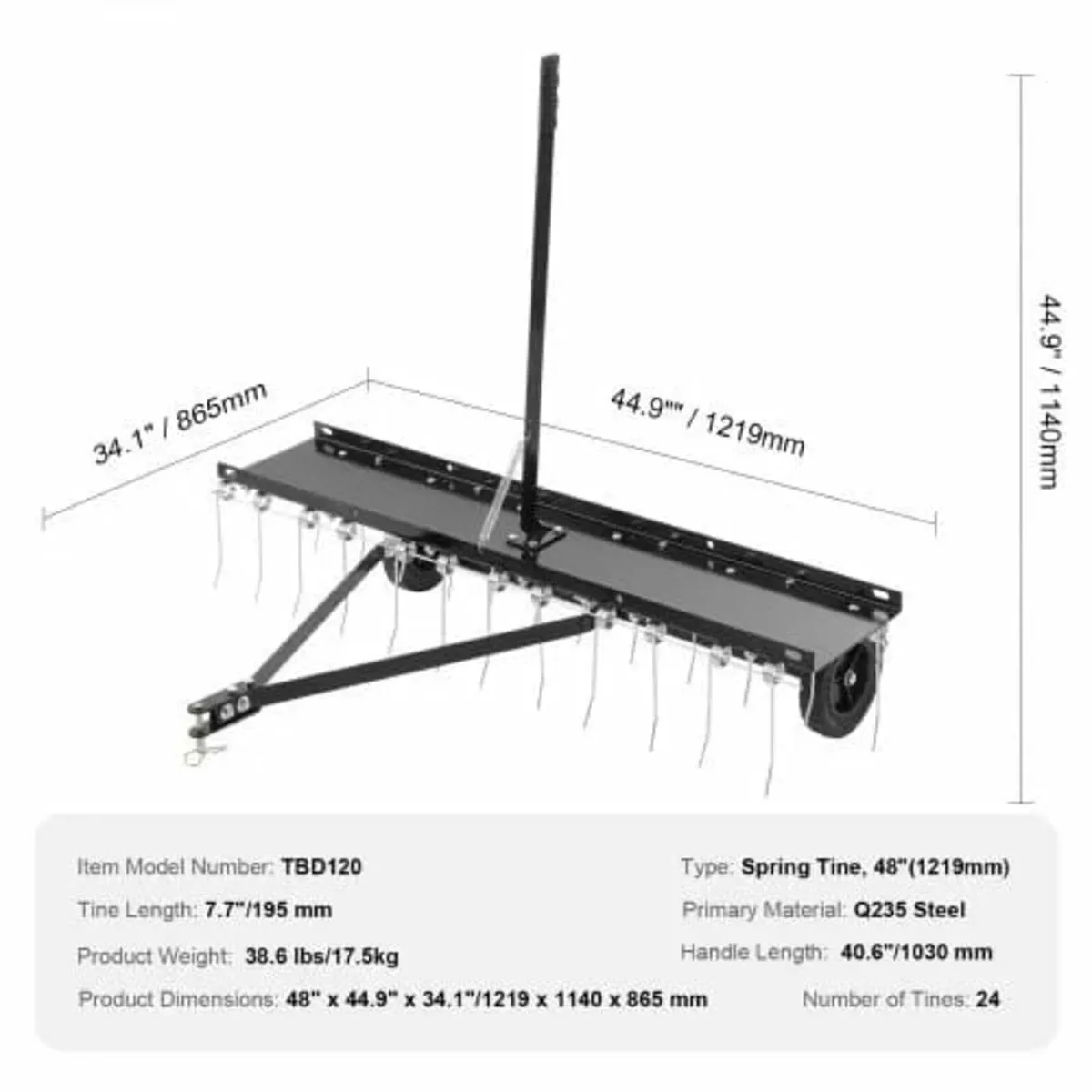 Tow Behind Dethatcher, 48-inch Tow Dethatcher with - Image 3