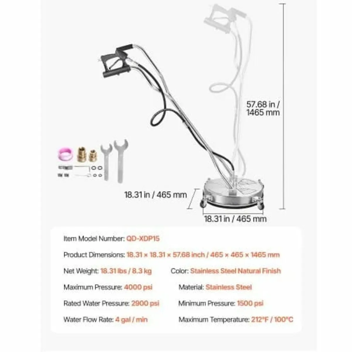 18" Pressure Washer Surface Cleaner, Stainless Ste - Image 3