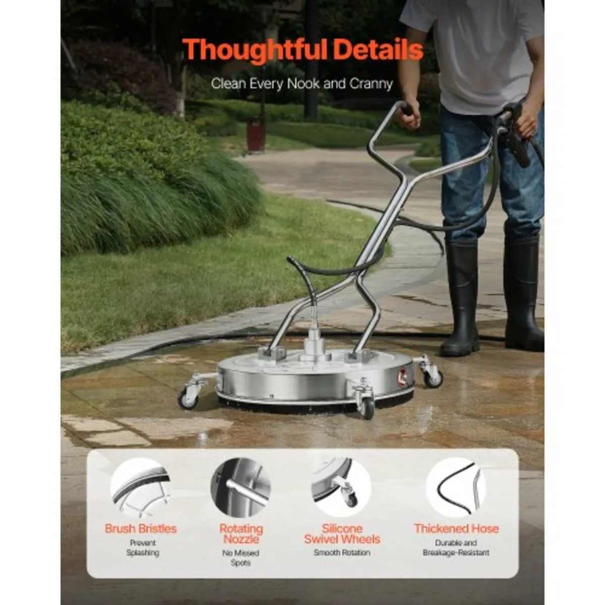 24" Pressure Washer Surface Cleaner, Stainless Ste - Image 4