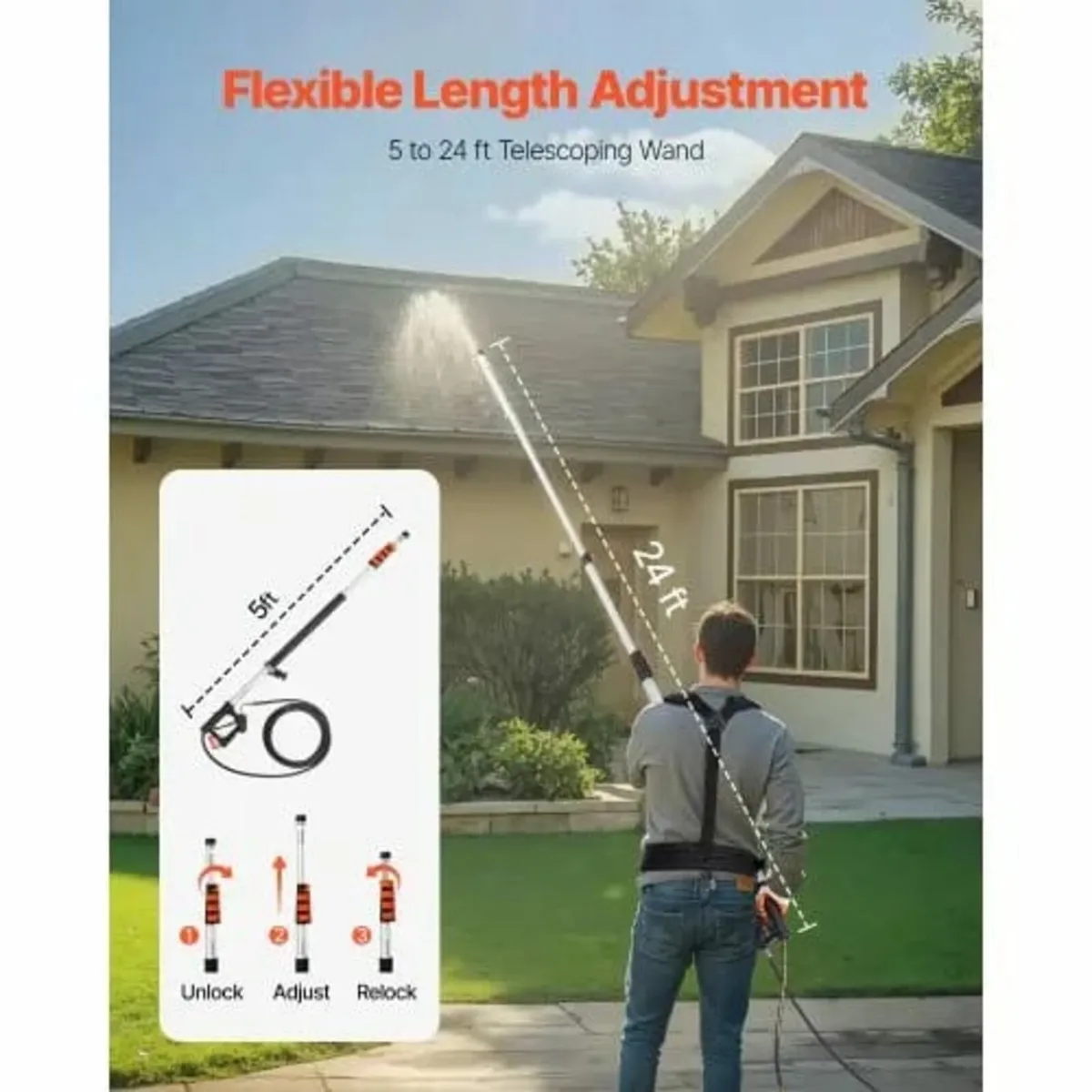 Pressure Washer Telescoping Wand, 24 ft, 4000 psi, - Image 3