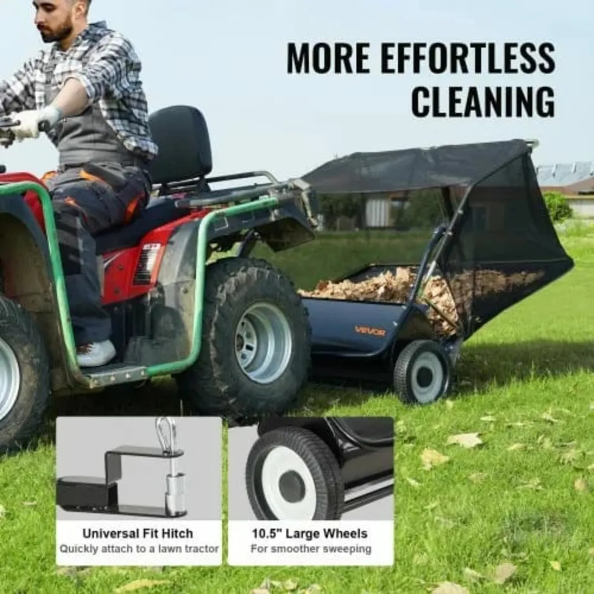 Tow Behind Lawn Sweeper, 111.7 cm Pull Behind Lawn - Image 2