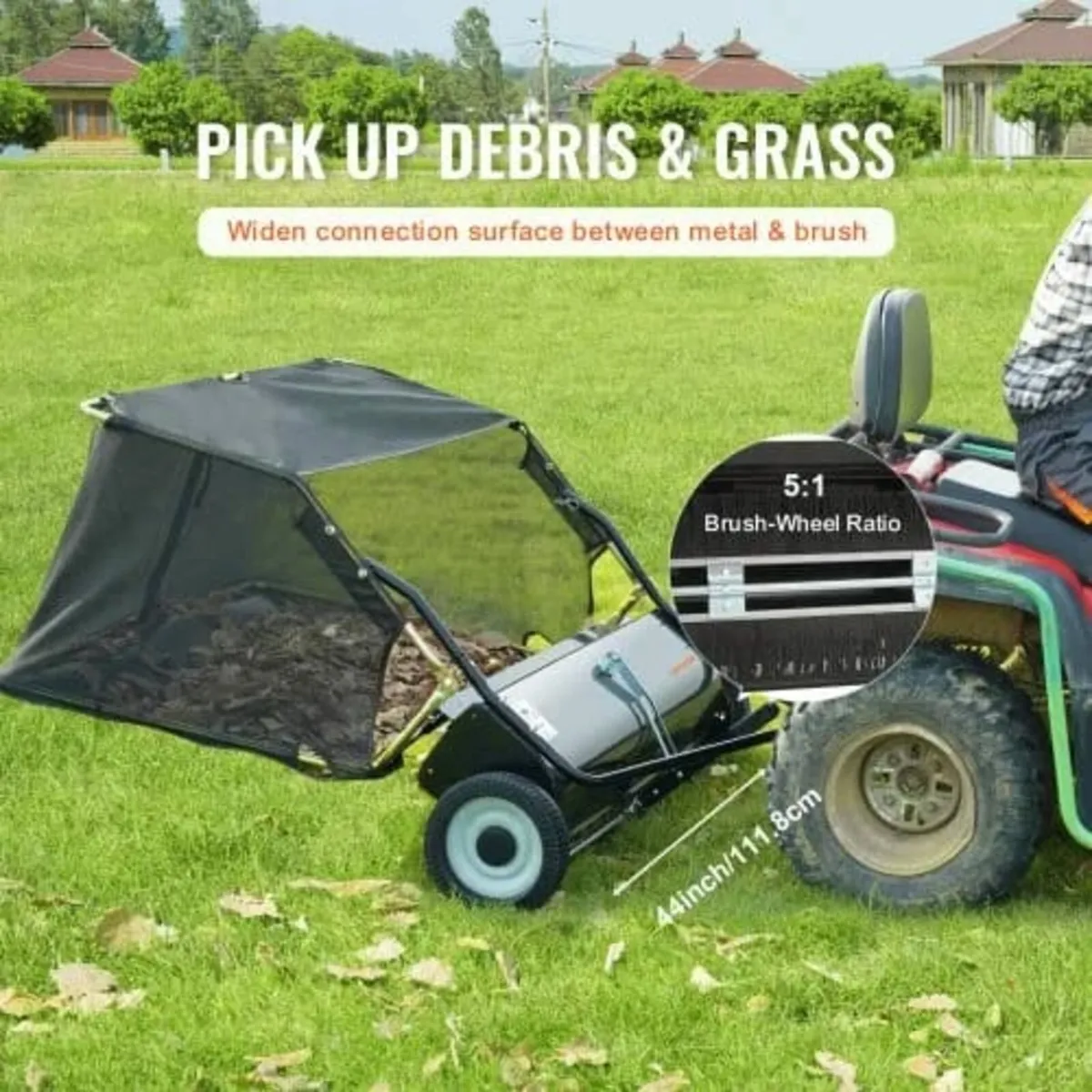 Tow Behind Lawn Sweeper, 111.7 cm Pull Behind Lawn - Image 3