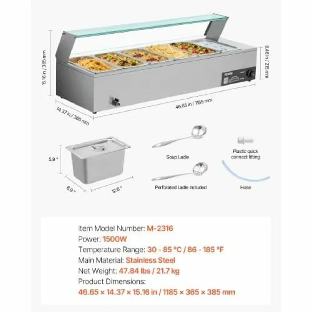 Commercial Food Warmer, 1500W Electric Stainless S - Image 3