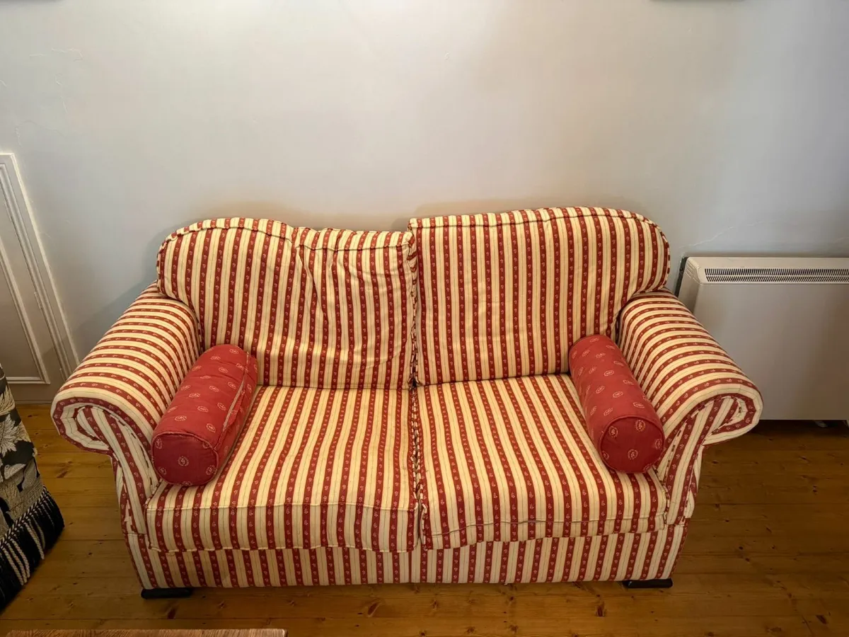 Red & Cream Striped 2-Seater Sofa