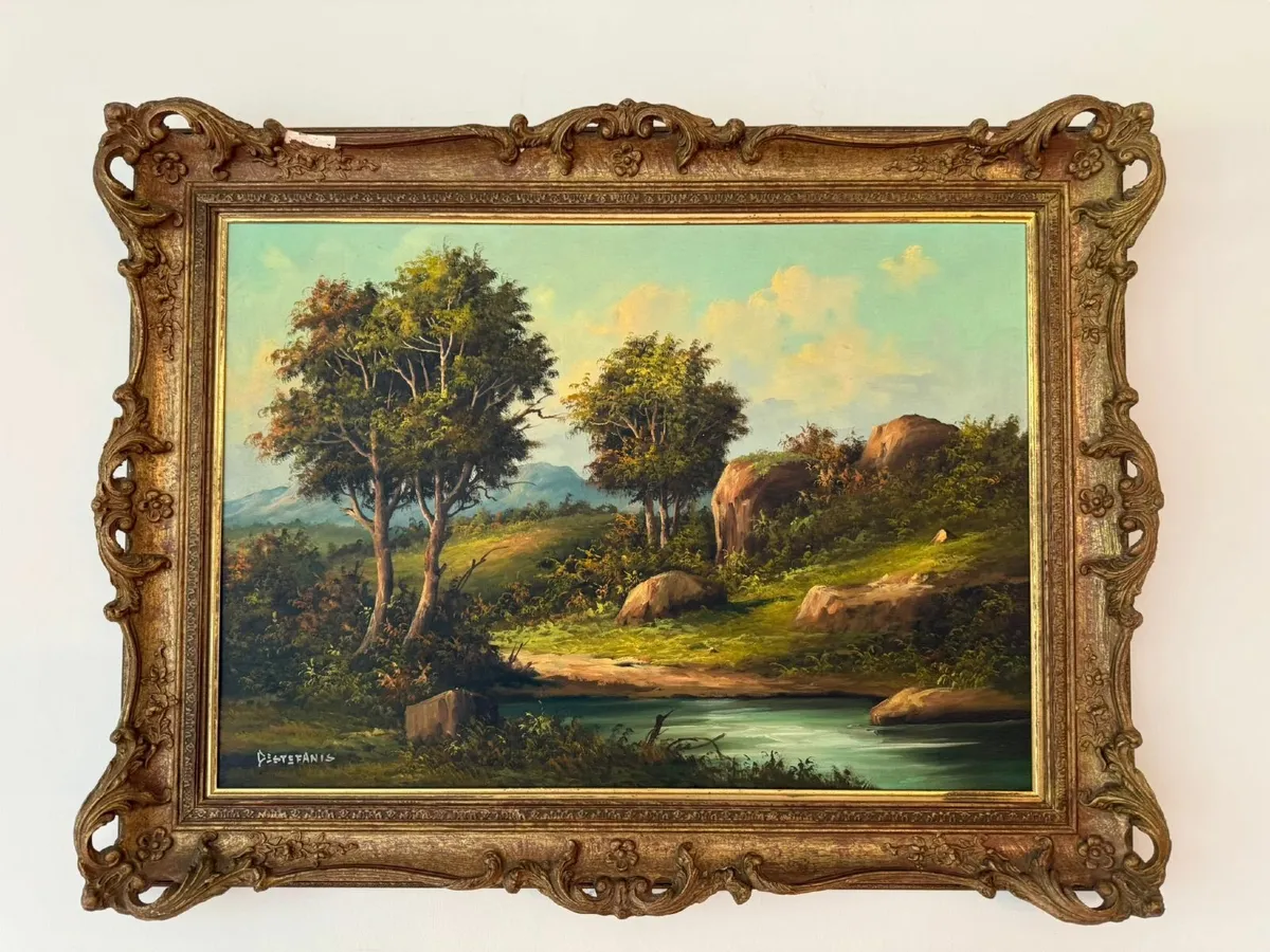 Framed Landscape Painting (Rural Scene with River)