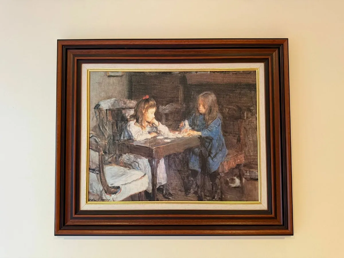 Framed Painting of Two Girls Reading