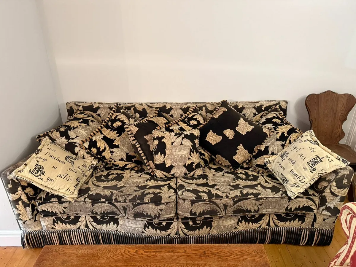 Black & Gold Patterned 3-Seater Sofa - Image 1