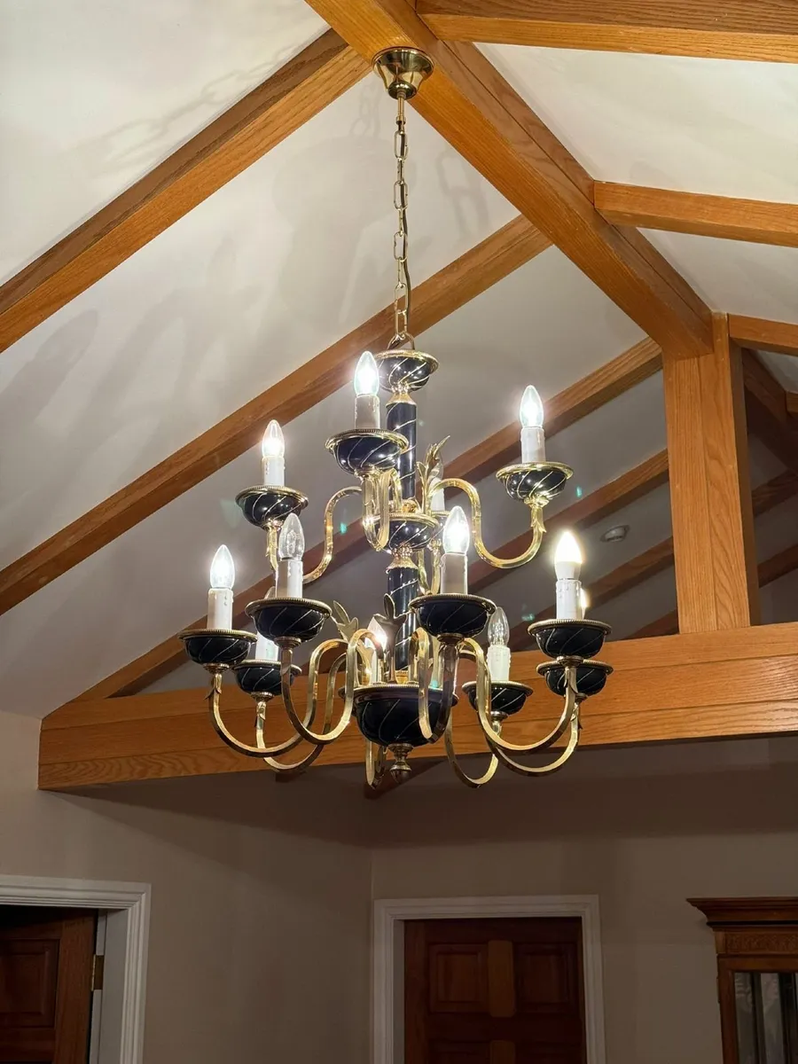 Brass & Black 8-Arm Chandelier - Image 2