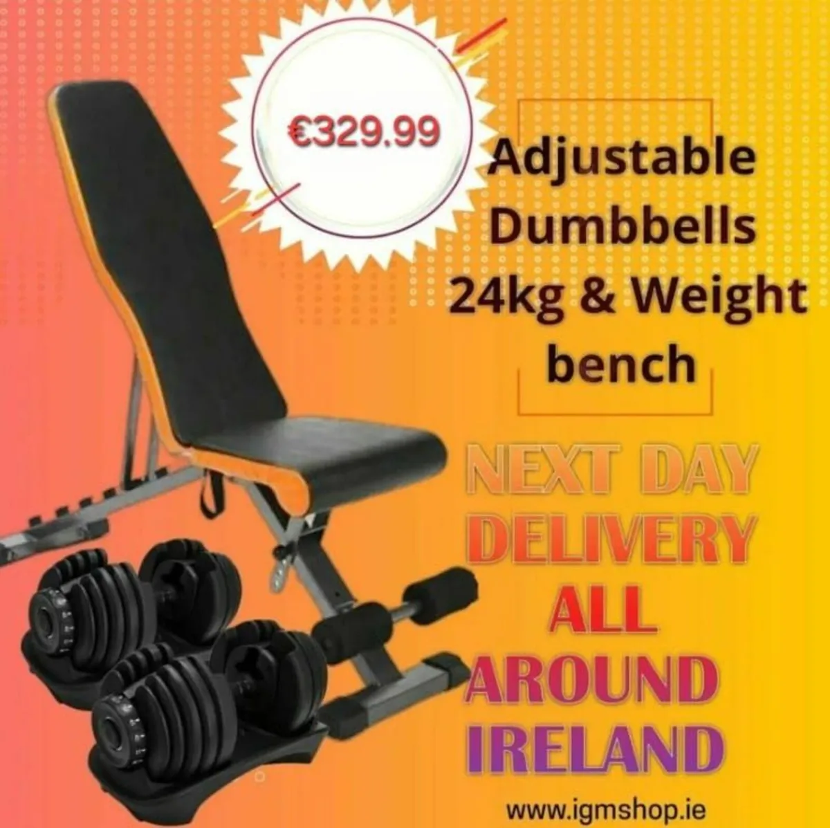 Weight Bench with 24kg Adjustable Dumbbells - Image 1