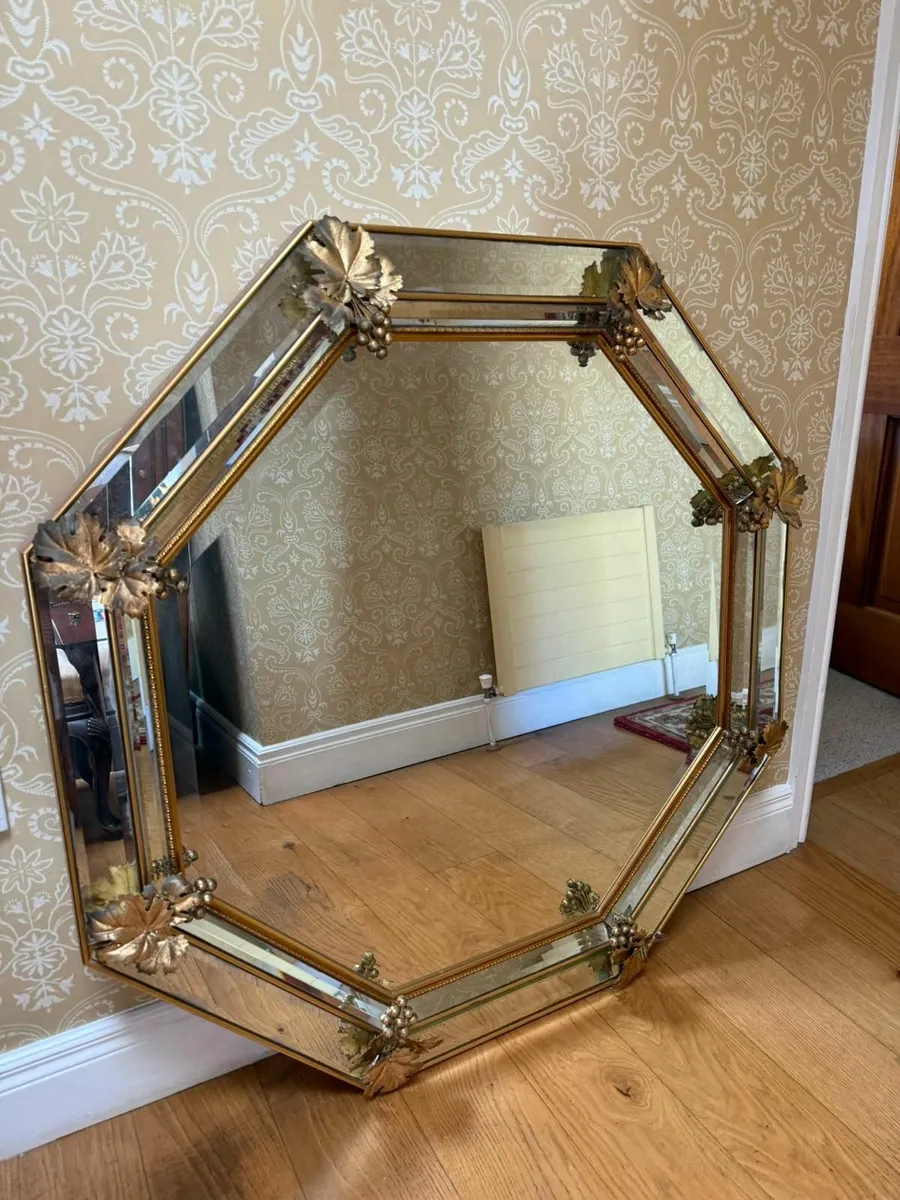 Octagonal Gold Mirror with Leaf & Grape Detail
