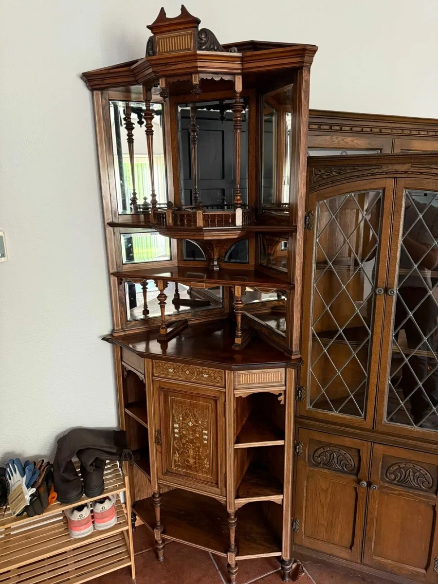 Ornate Corner Display Cabinet with Inlay