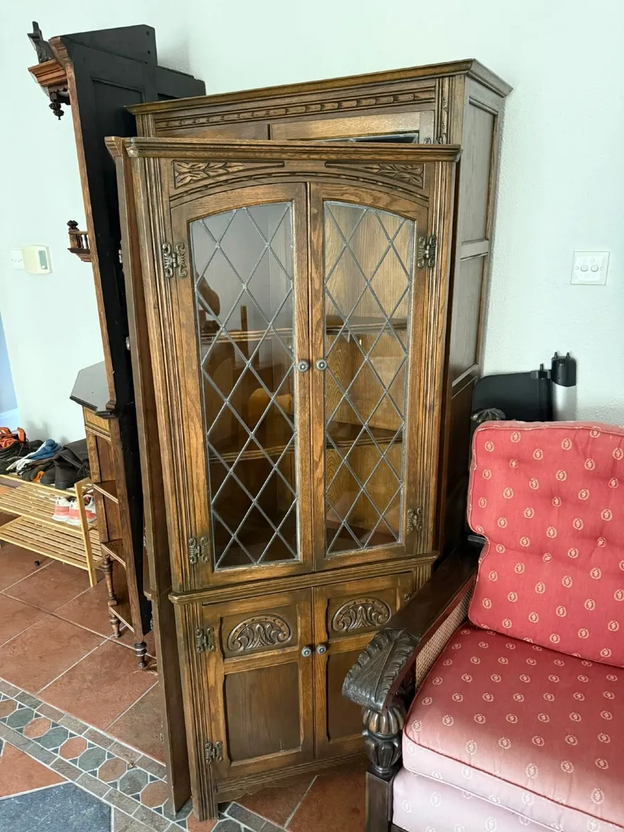 Pair of Display Cabinets with Leaded Glass Doors - Image 1