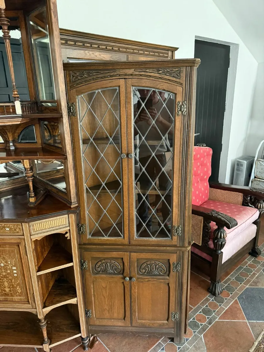 Pair of Display Cabinets with Leaded Glass Doors - Image 2