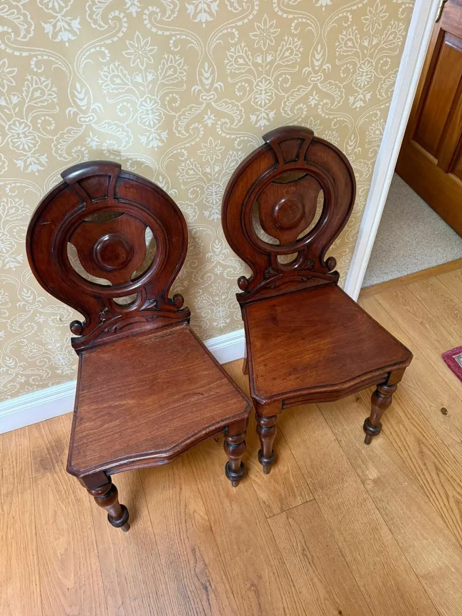 Pair of Victorian Carved Mahogany Hall Chairs