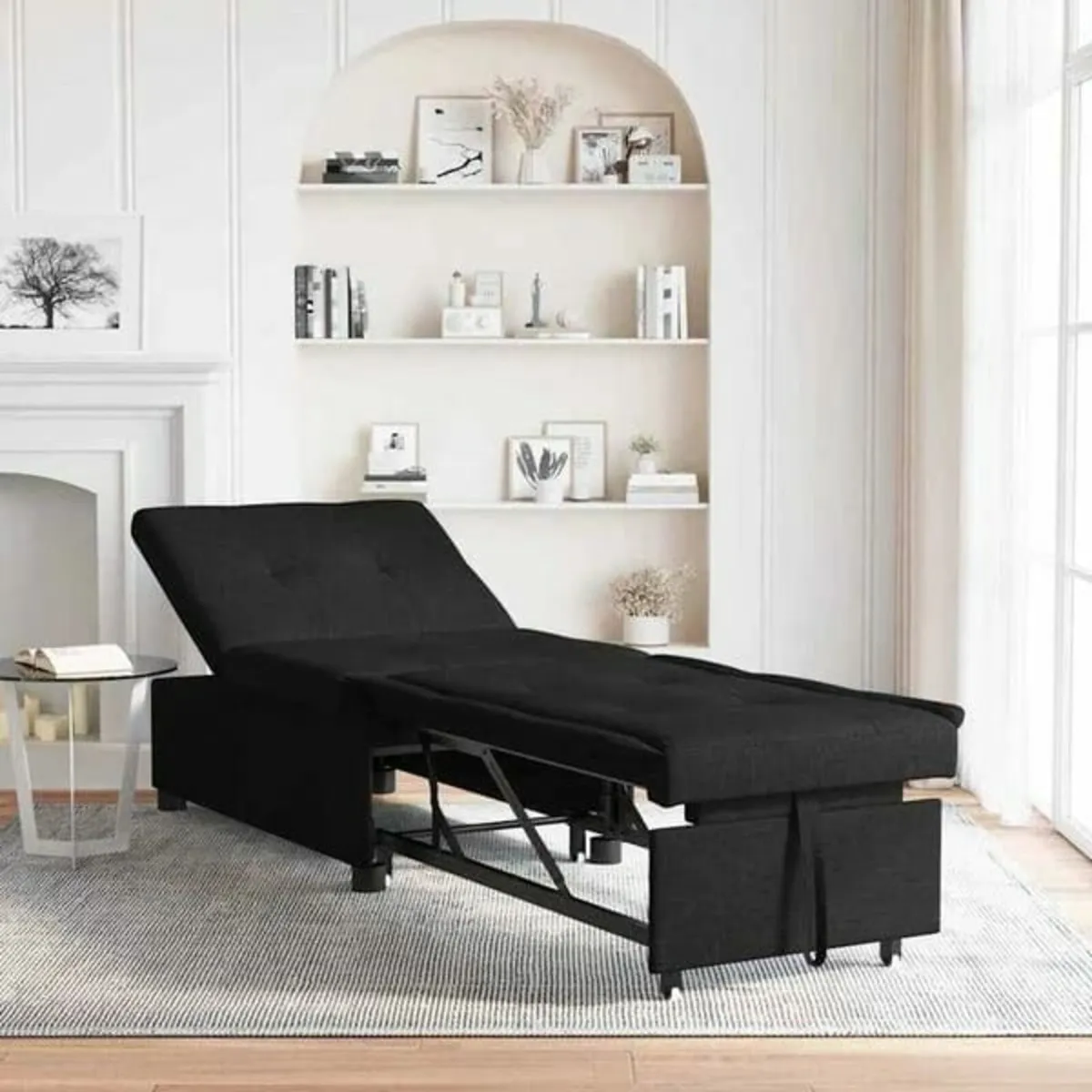 Sofa Bed Black 194 x 67 x 37 cm Fabric - Image 1