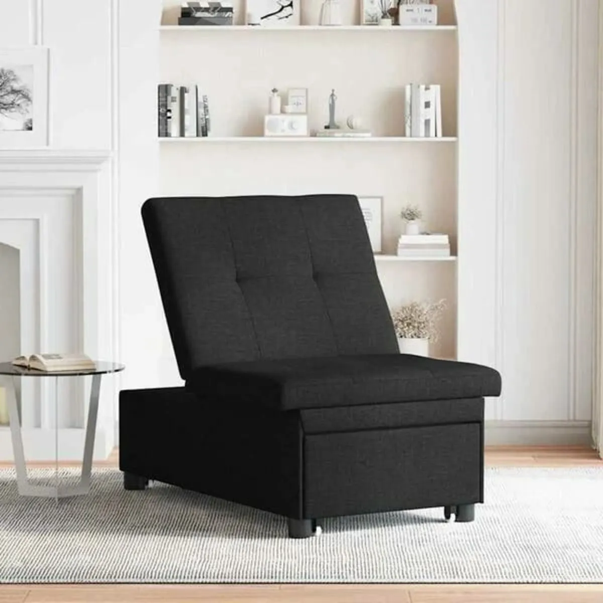 Sofa Bed Black 194 x 67 x 37 cm Fabric - Image 3