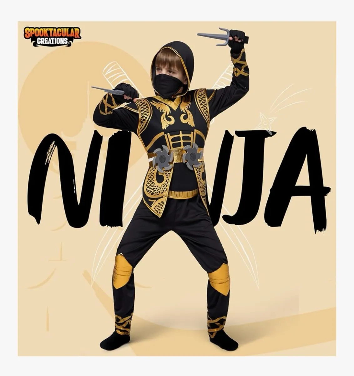 Golden Ninja Boys Costume size 8-10 - Image 1