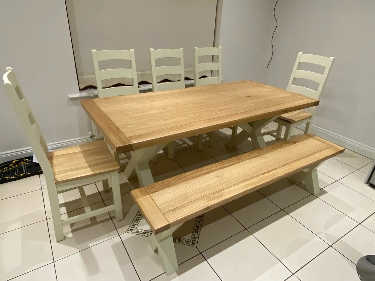 8 seater table chairs and bench