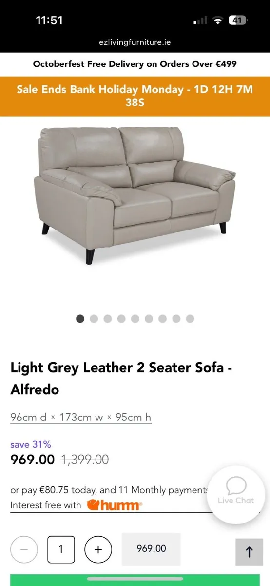 2 seater leather sofa - Image 1
