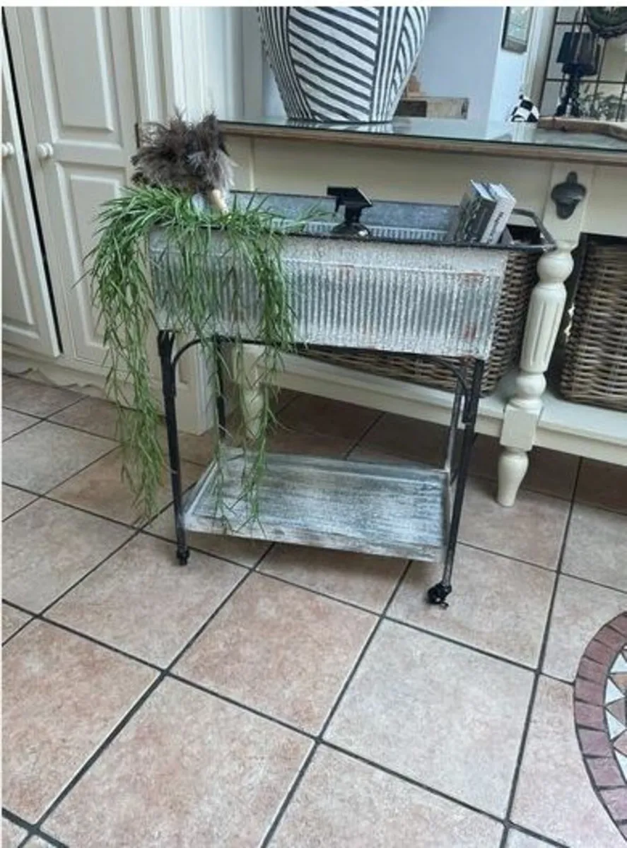 Galvanized rustic 2 tier trolley - Image 1