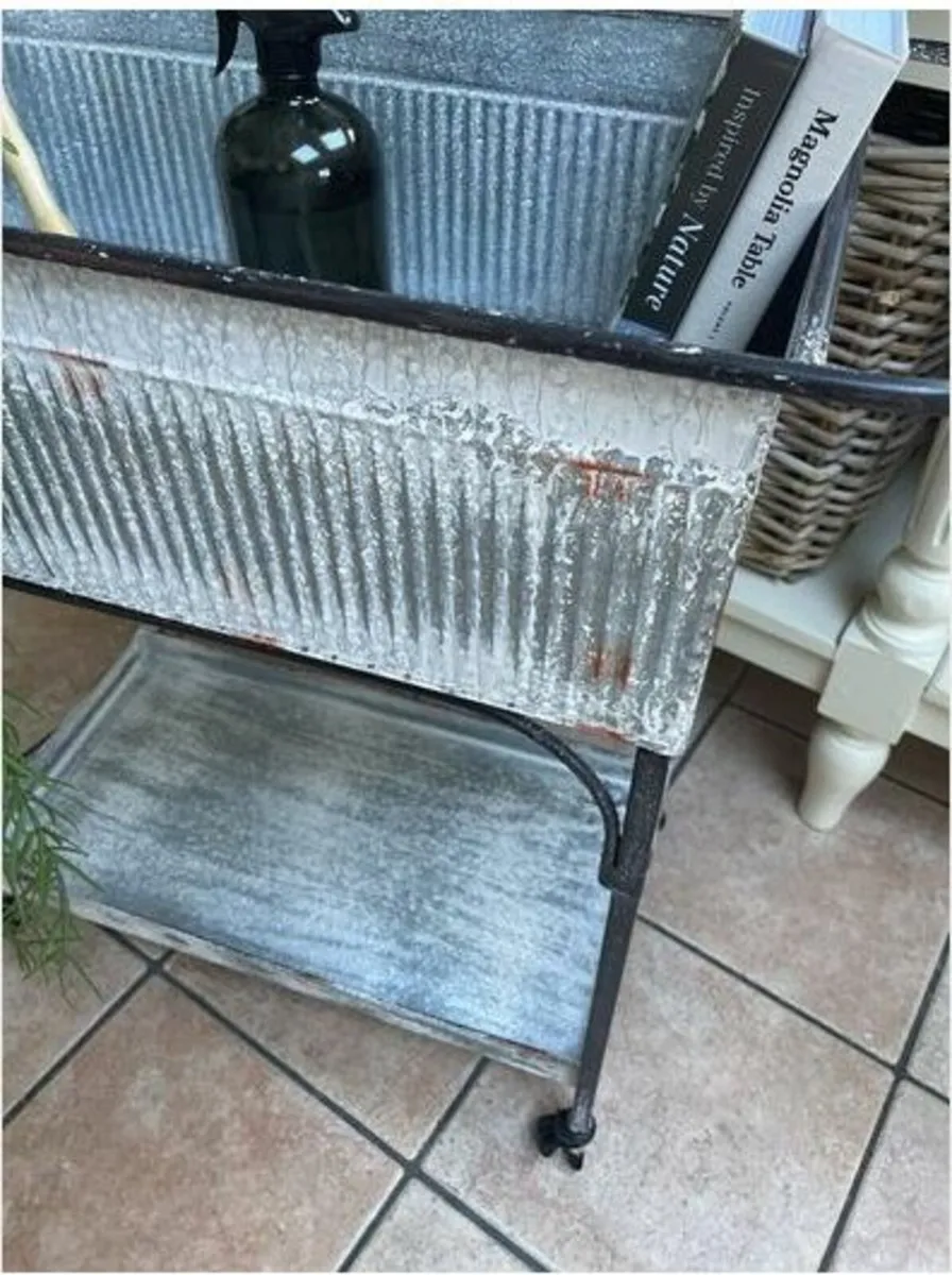 Galvanized rustic 2 tier trolley - Image 2