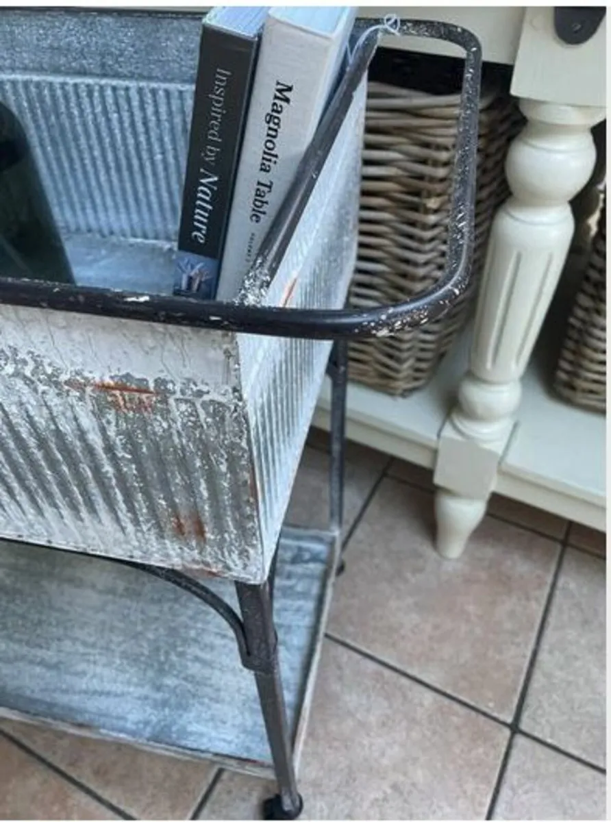 Galvanized rustic 2 tier trolley - Image 3