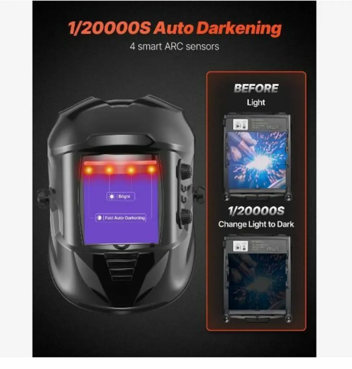 Welding Helmet Auto Darkening, 100 x 95 mm - Image 2