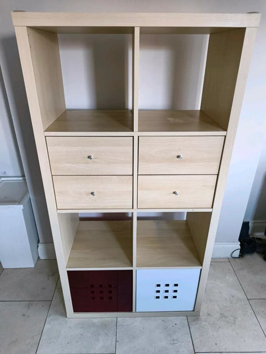 IKEA Kallax 8 cube unit w/drawers & boxes - Image 1
