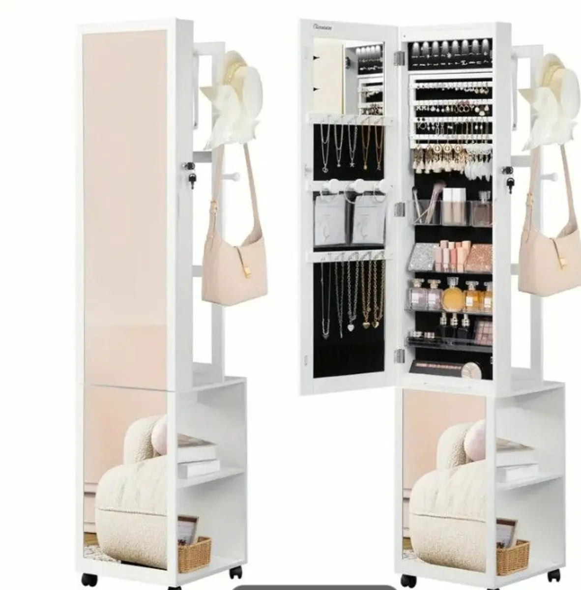 Jewellery Cabinet with Full-Length Mirror & LED Li - Image 1