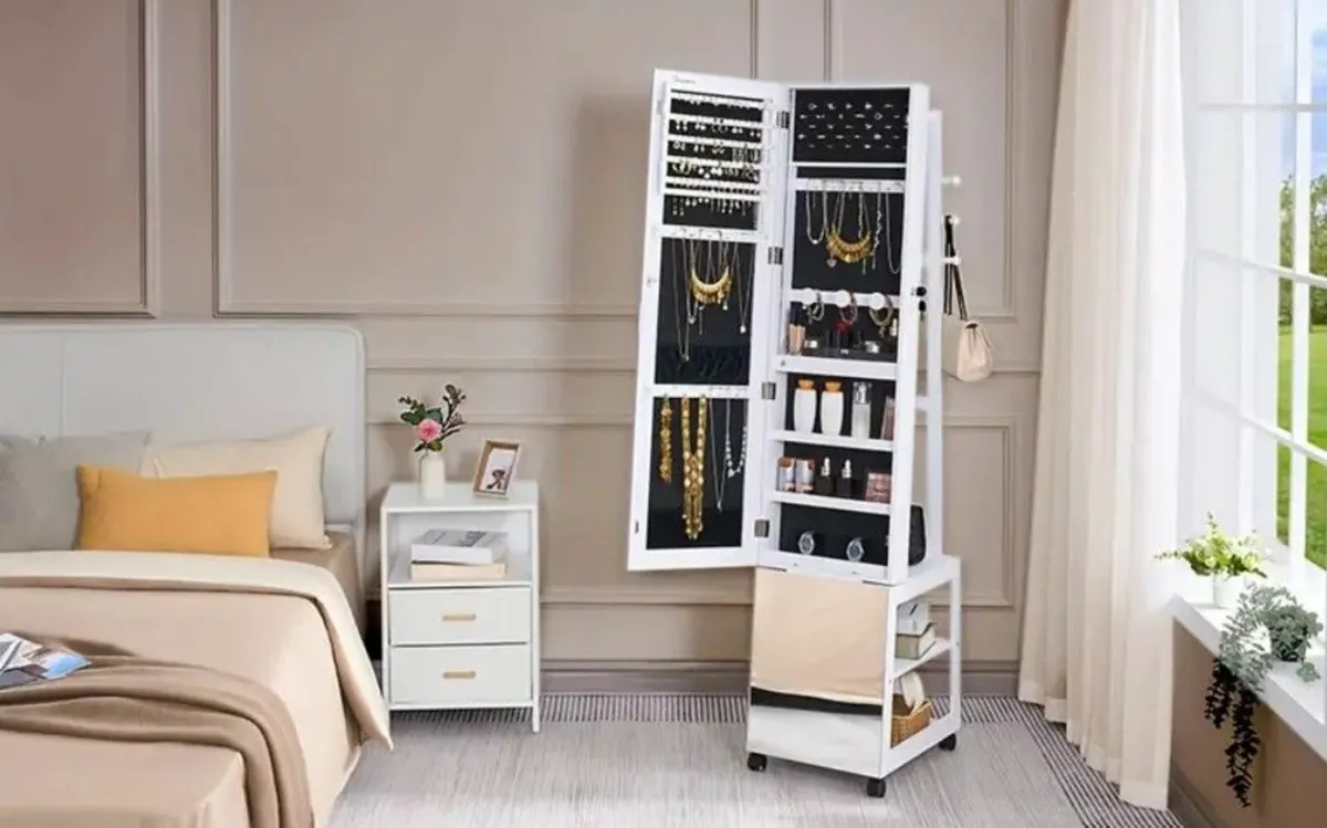 Jewellery Cabinet with Full-Length Mirror & LED Li - Image 2