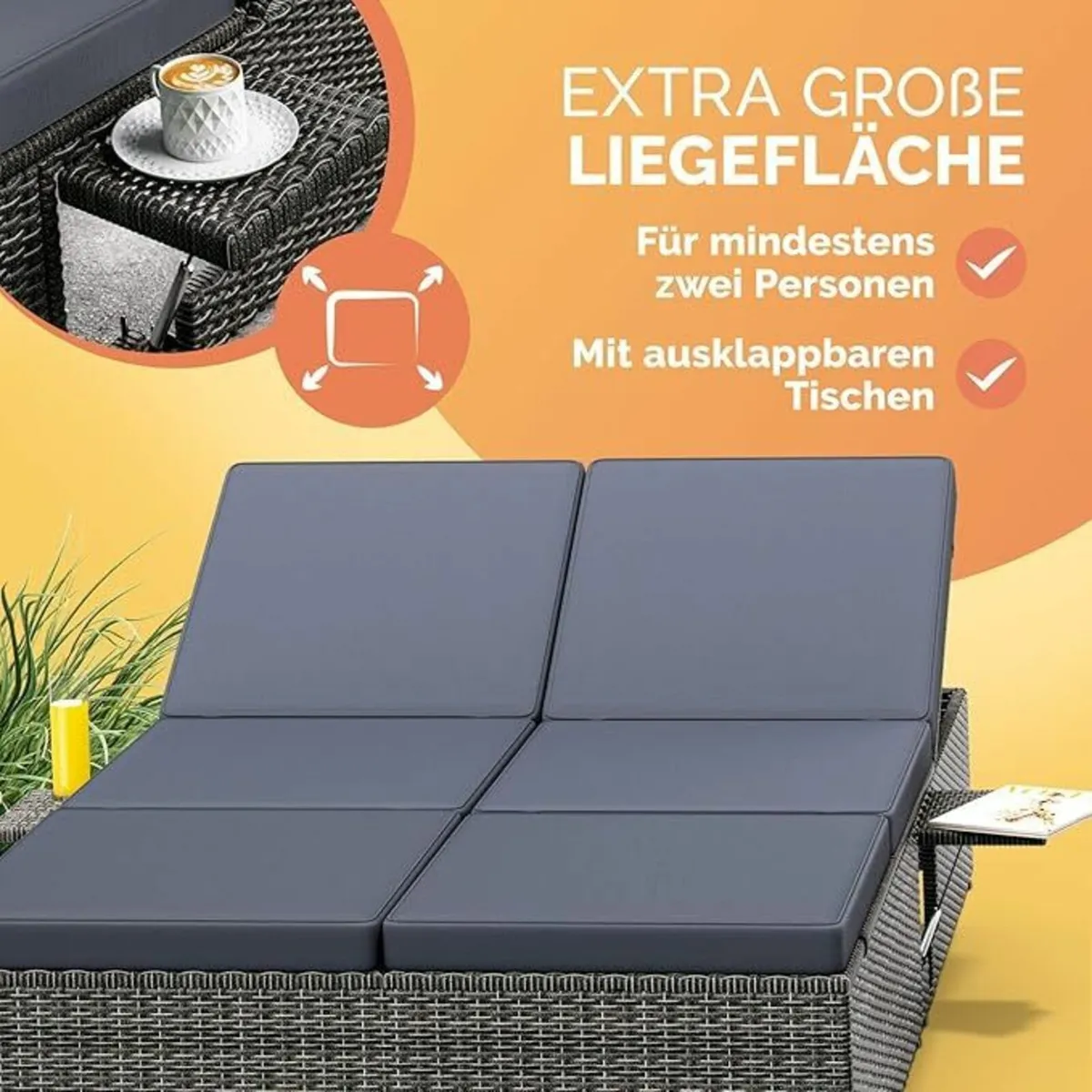 Double Sun lounger with table attached Sun Lounger - Image 2