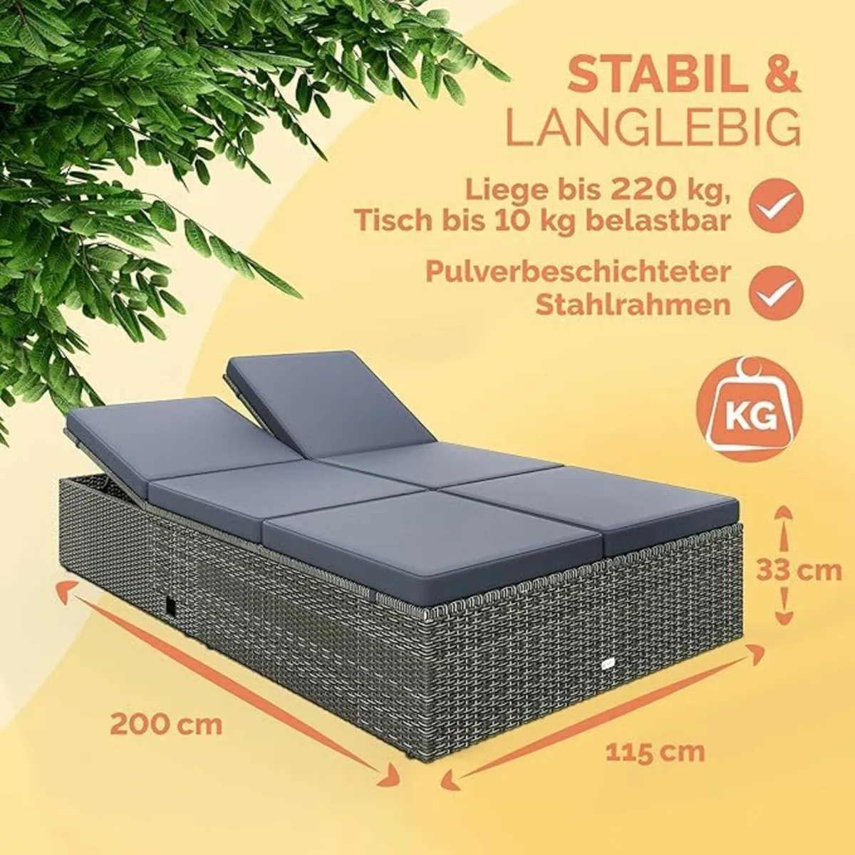 Double Sun lounger with table attached Sun Lounger - Image 3