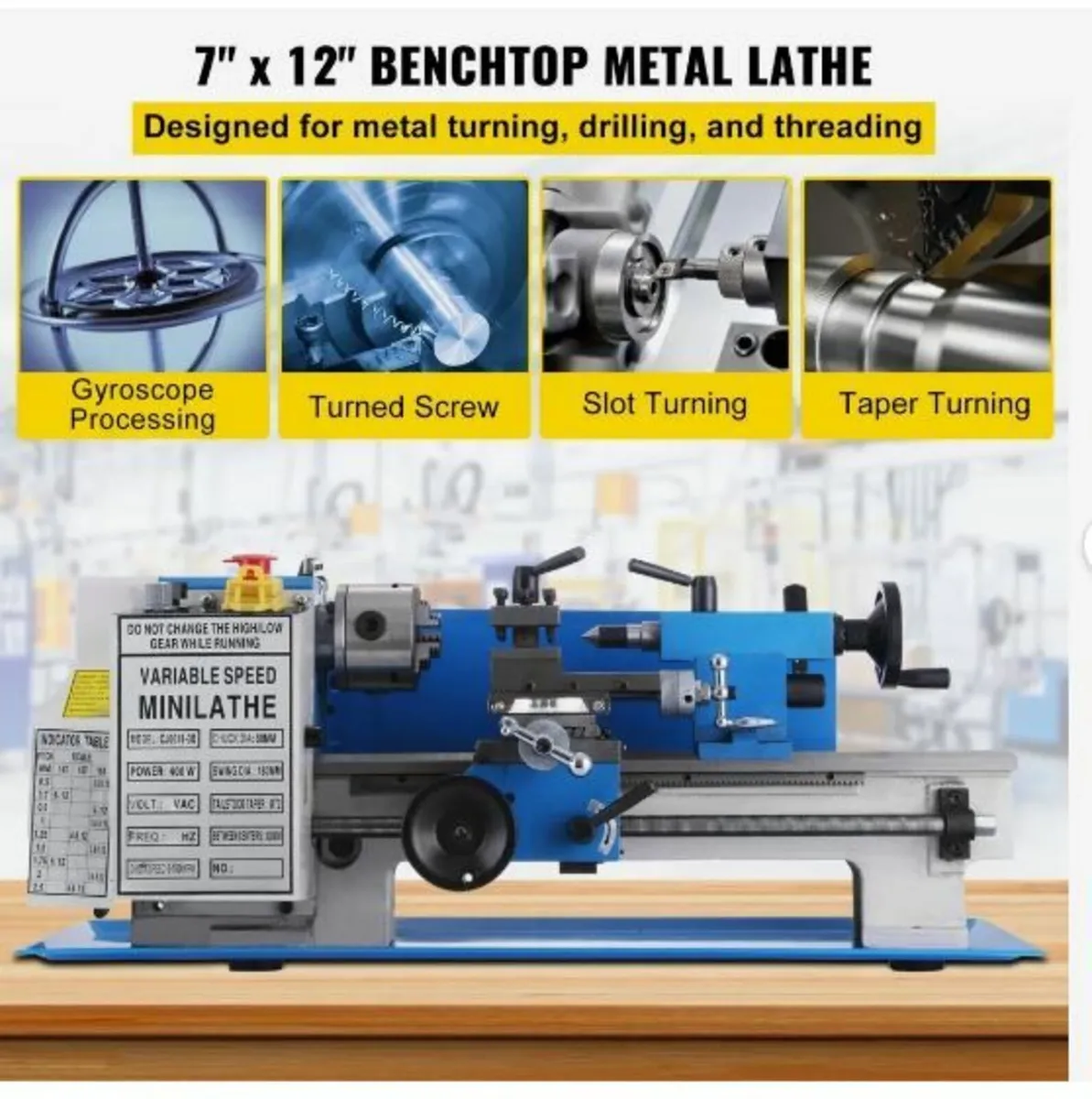 Mini Metal Lathe 7x12 Inch Precision Variable Spe - Image 4
